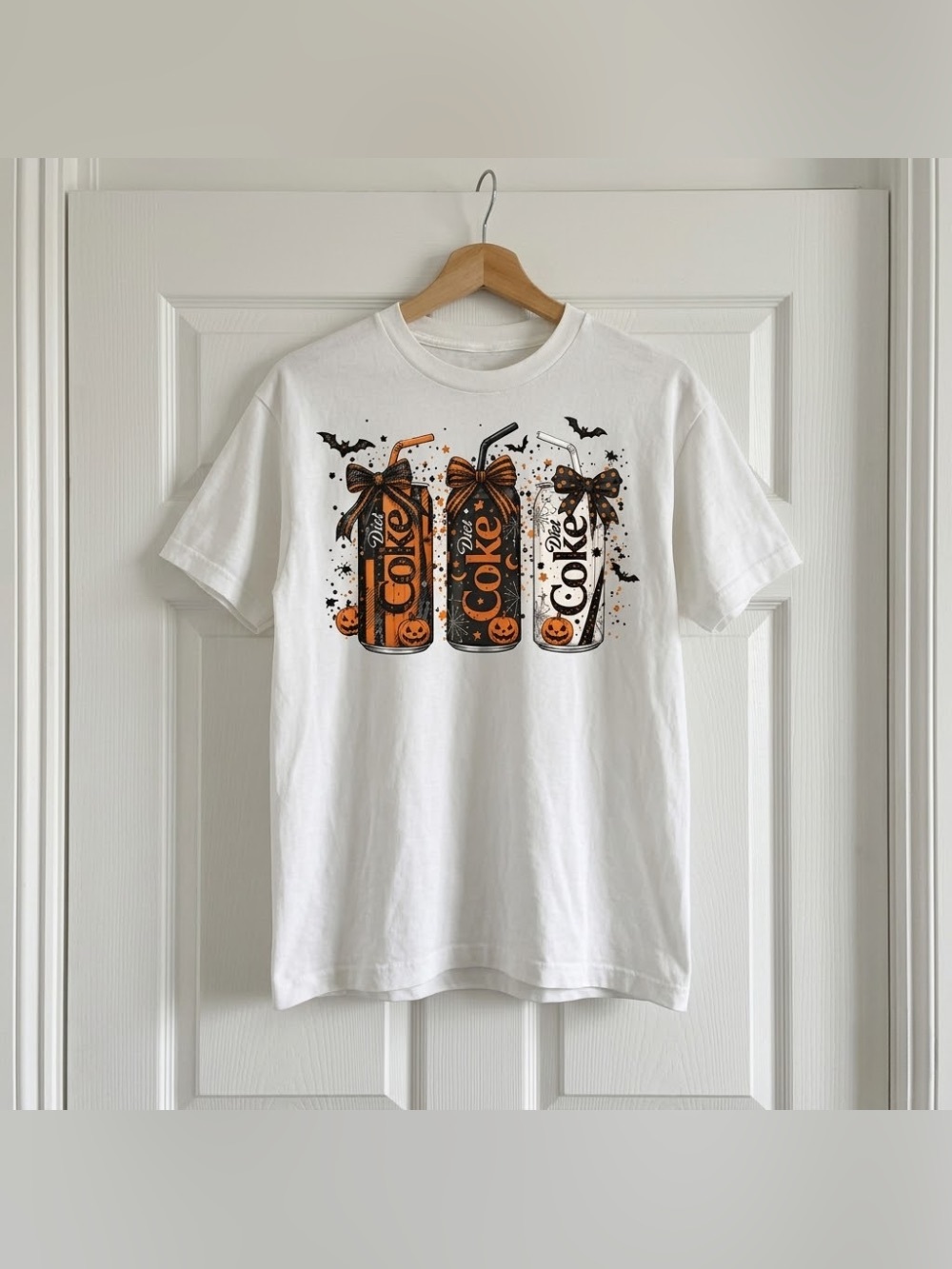 Diet Coke Halloween Soda Can Pumpkin White Spooky Fall Graphic T-Shirt - Picture 1 of 3
